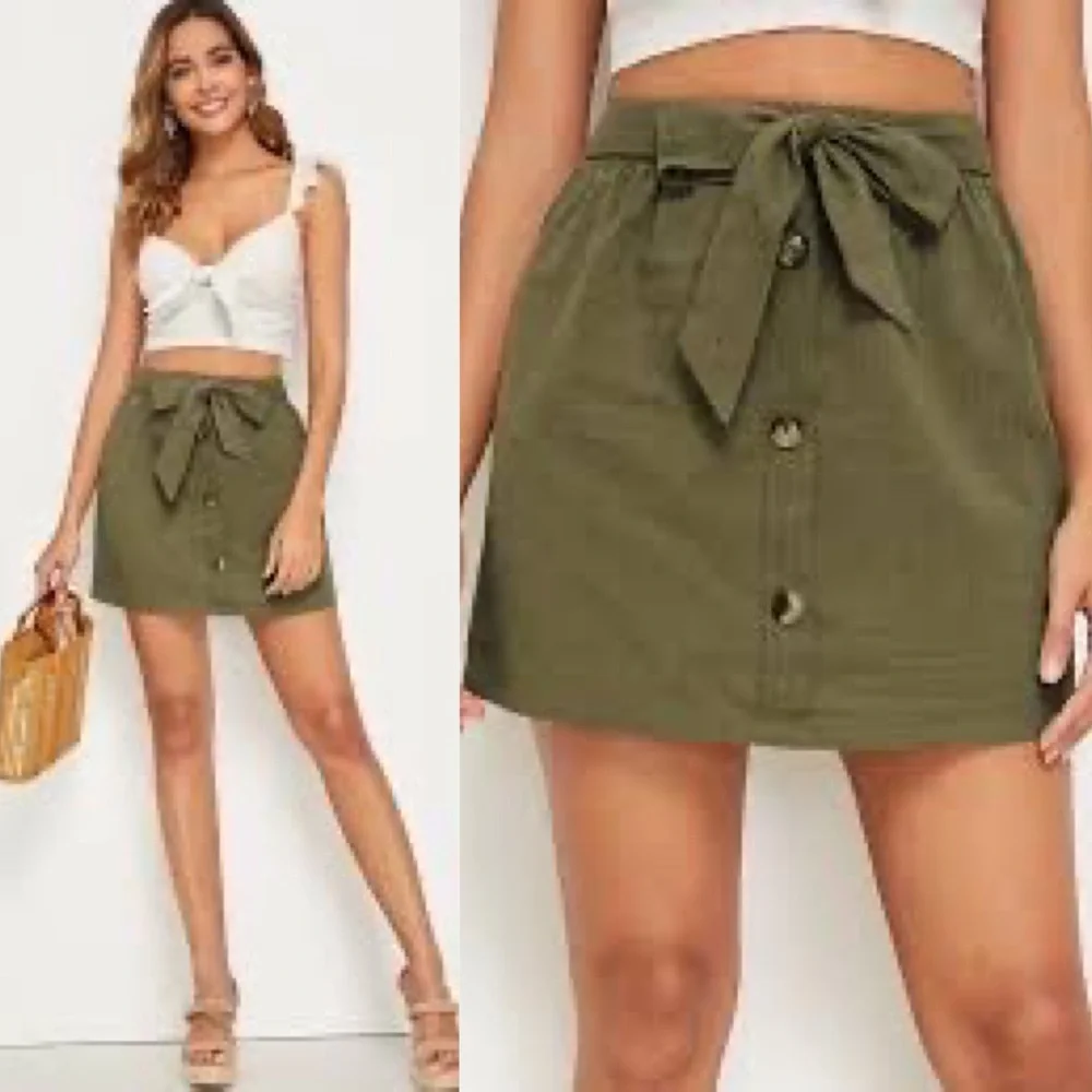 SHEIN | Utility Mini Skirt Olive Green Self Belted Button Front Medium